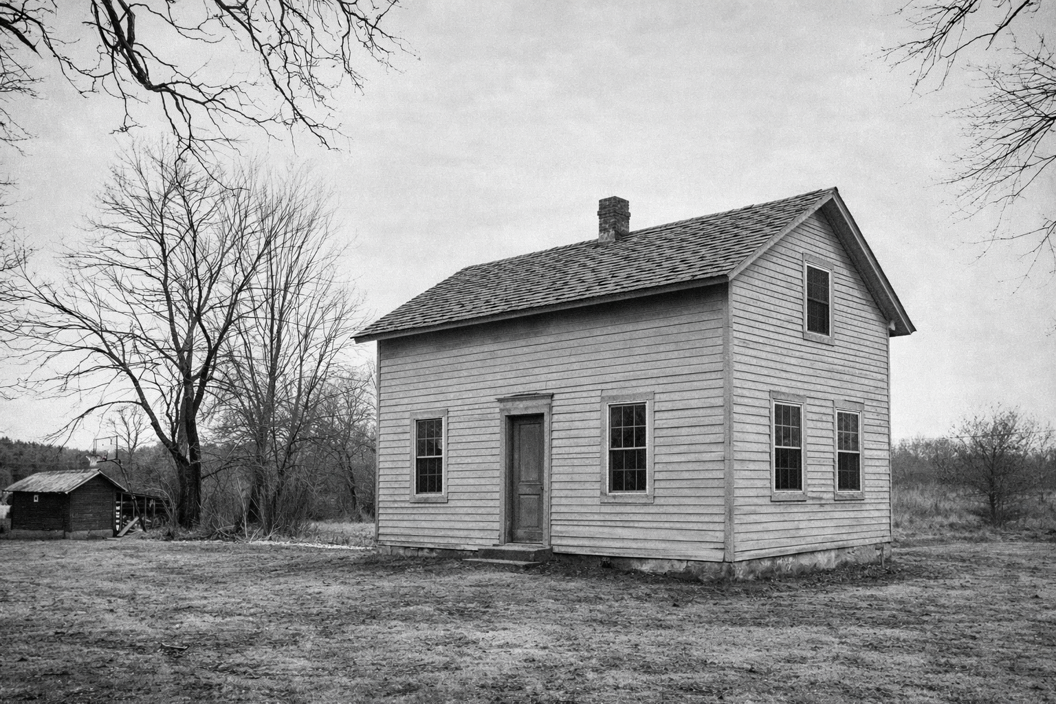 A black and white image of a house built in 1866 that may be like the house that was the base of 10850 W J before the two major additions.