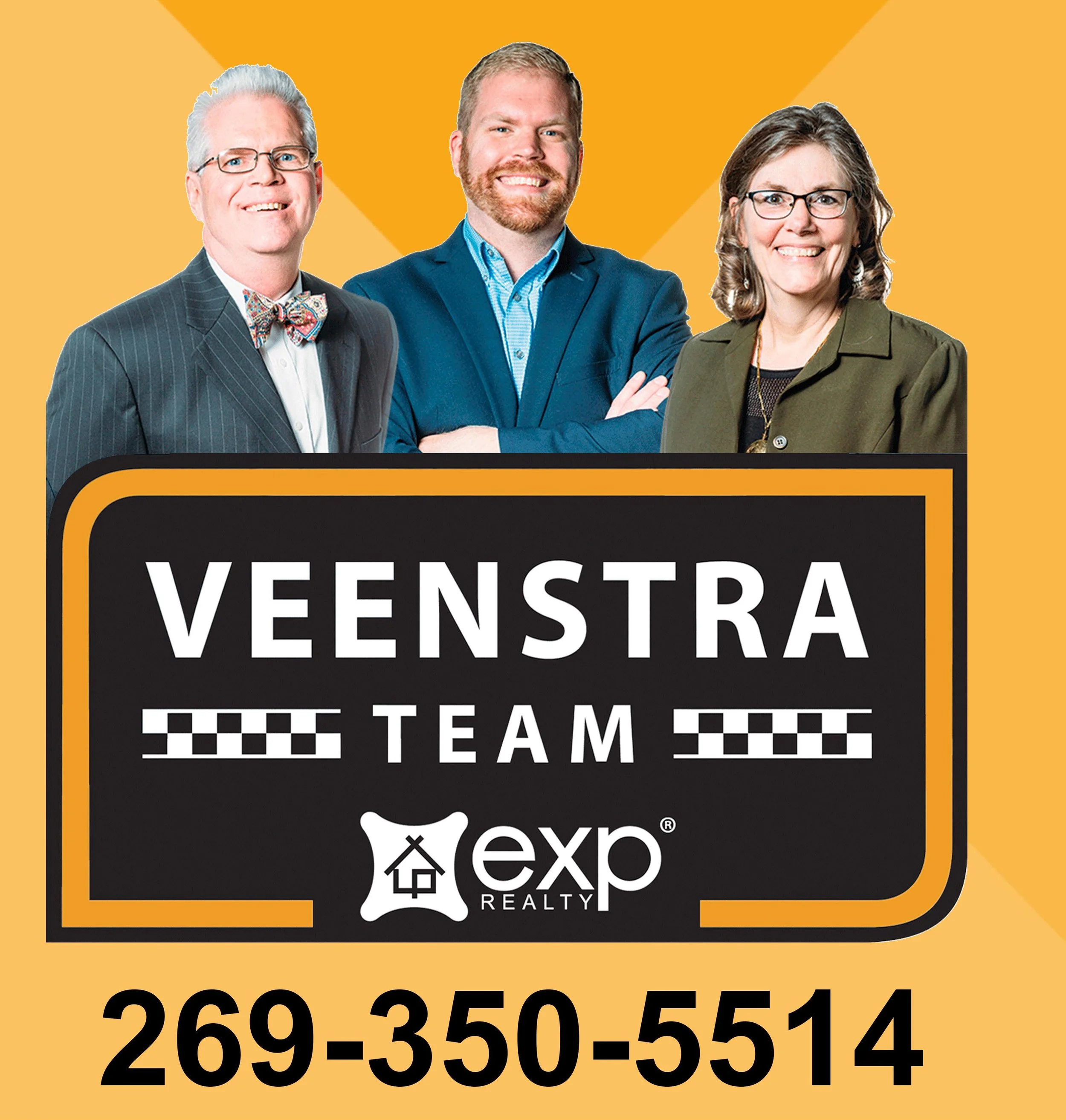The Veenstra Team logo and a picture of the 3 partners along with the phone number of 269-350-5514. That is the number to start a  conversation with the Veenstra Team about building a house.