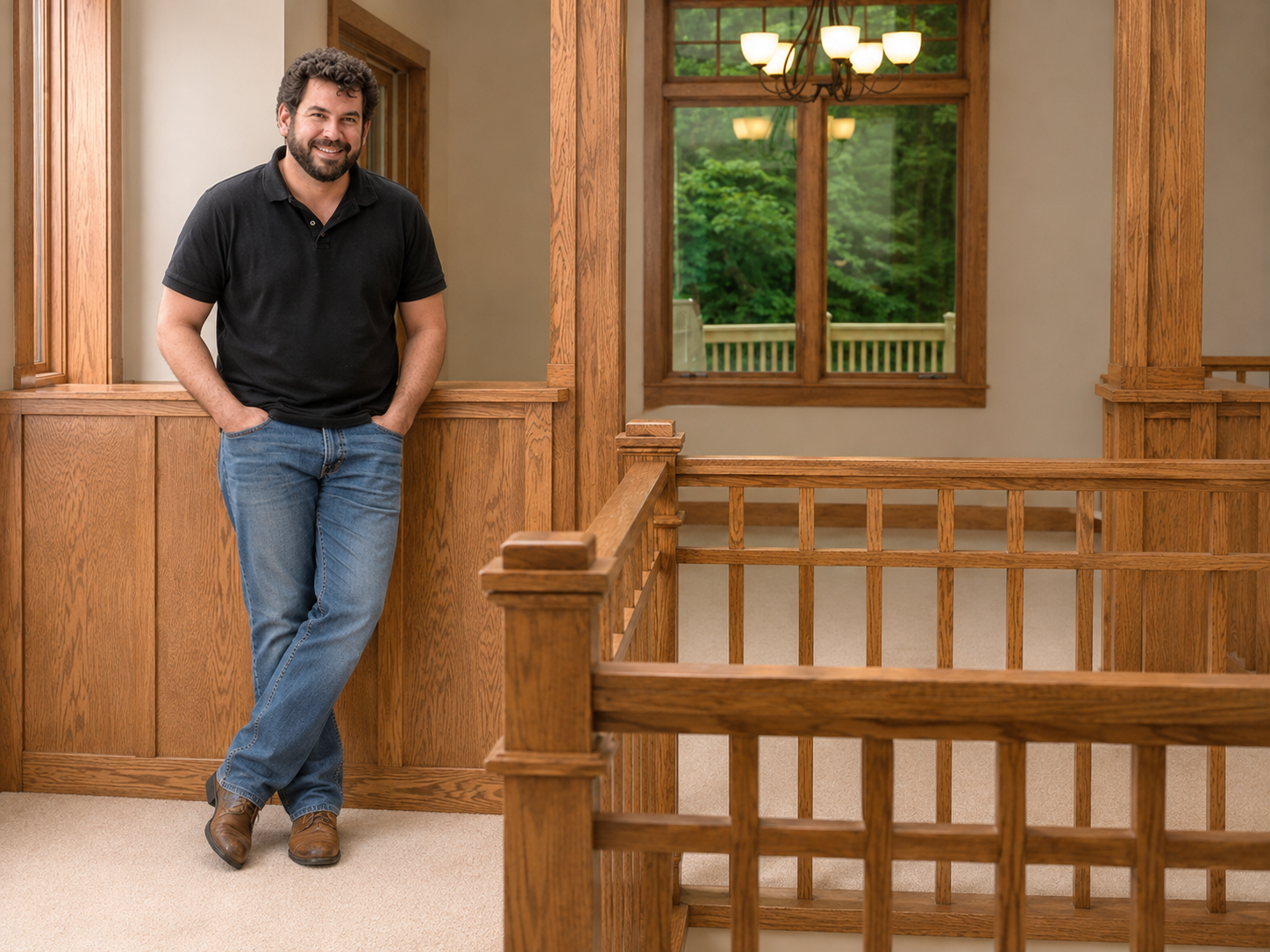 Image of Steve Hoogstraten in one of his custom homes filled with natural oak and detail