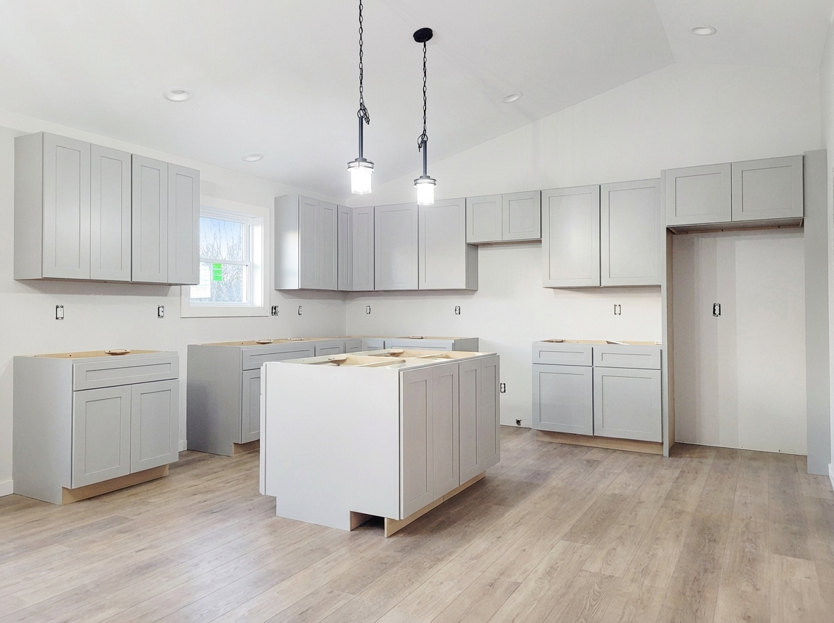 Image of a kitchen that does not yet have a counter top