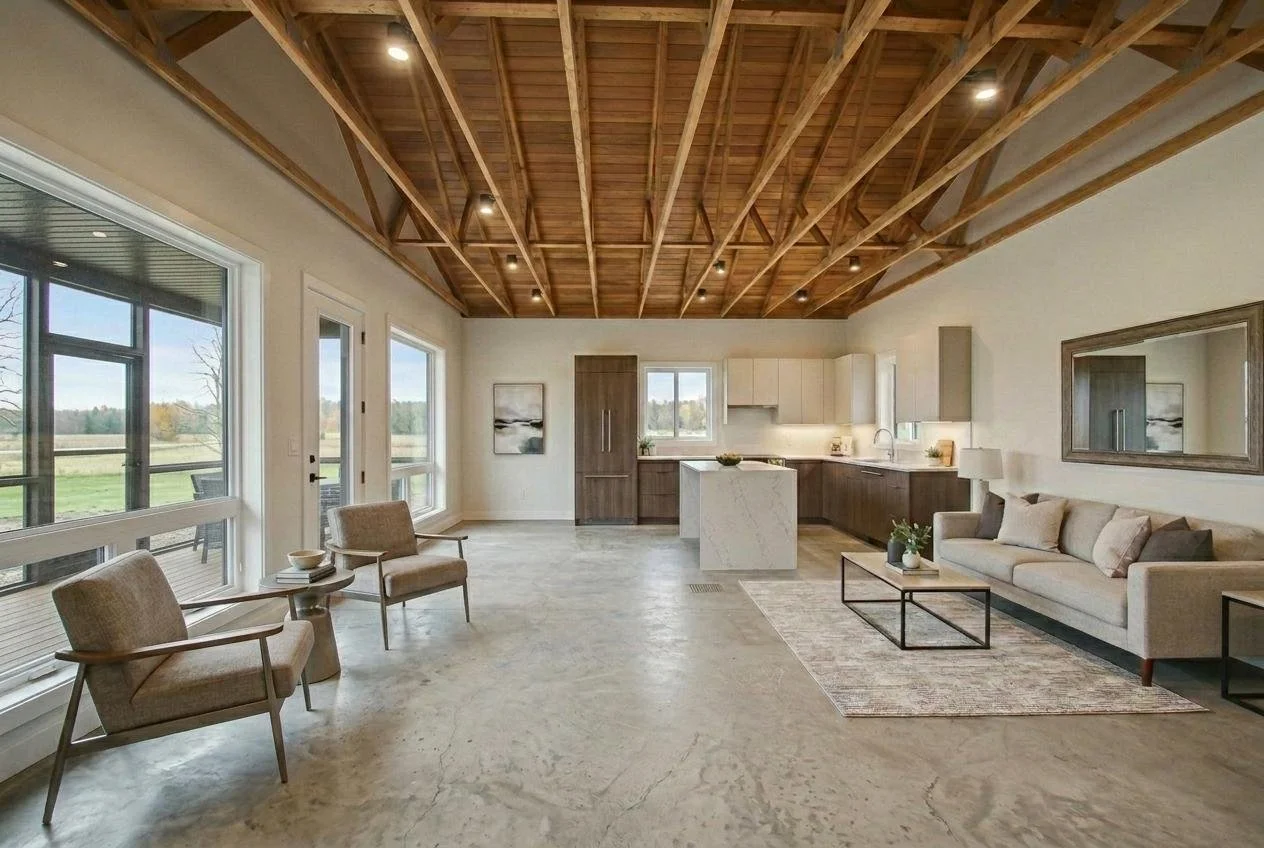 A room built in the small side of a barn