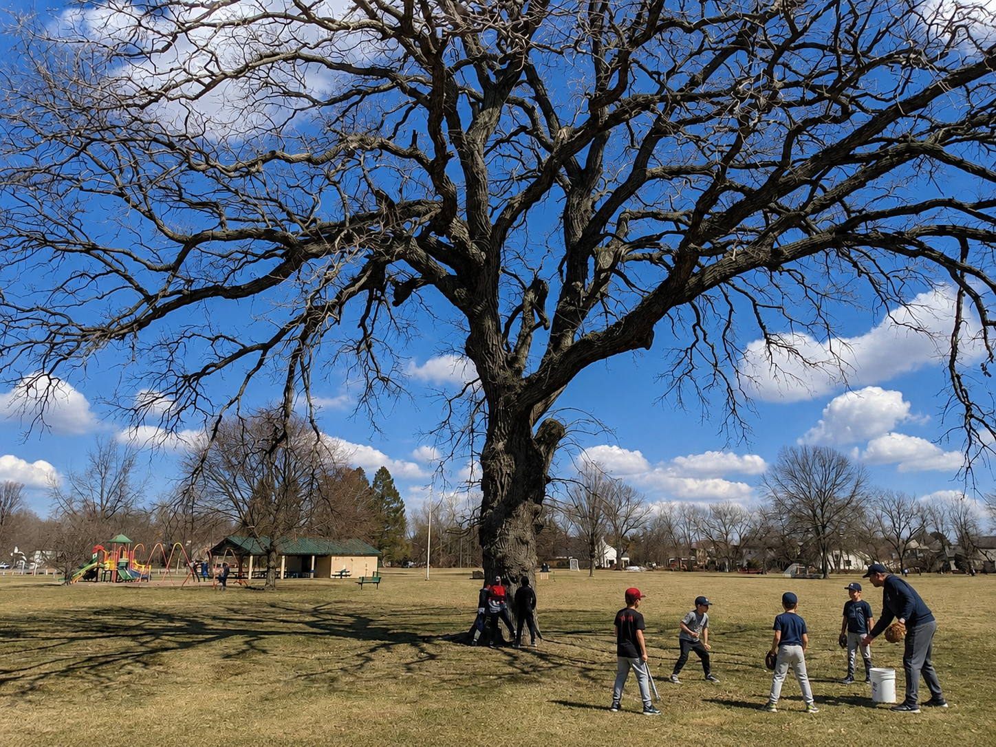 An adult teaching kids to use a mitt at Texas Drive Park