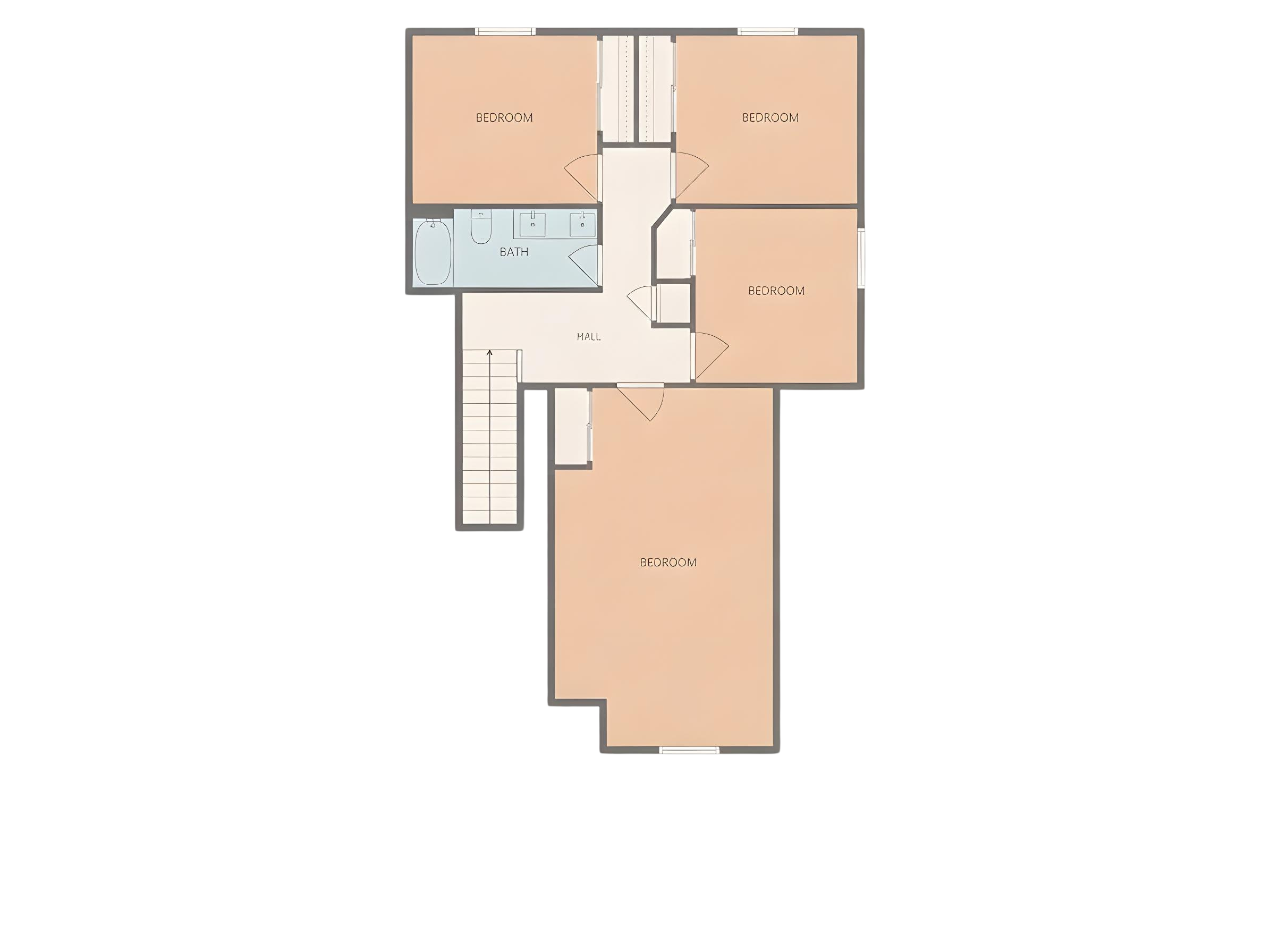 The upper level plan with 4 additional bedrooms