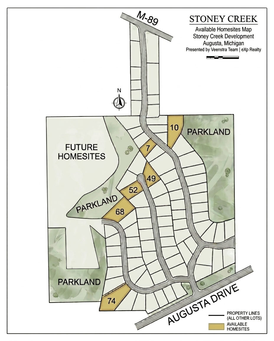 Stoney Creek neighborhood lot map in Augusta Michigan