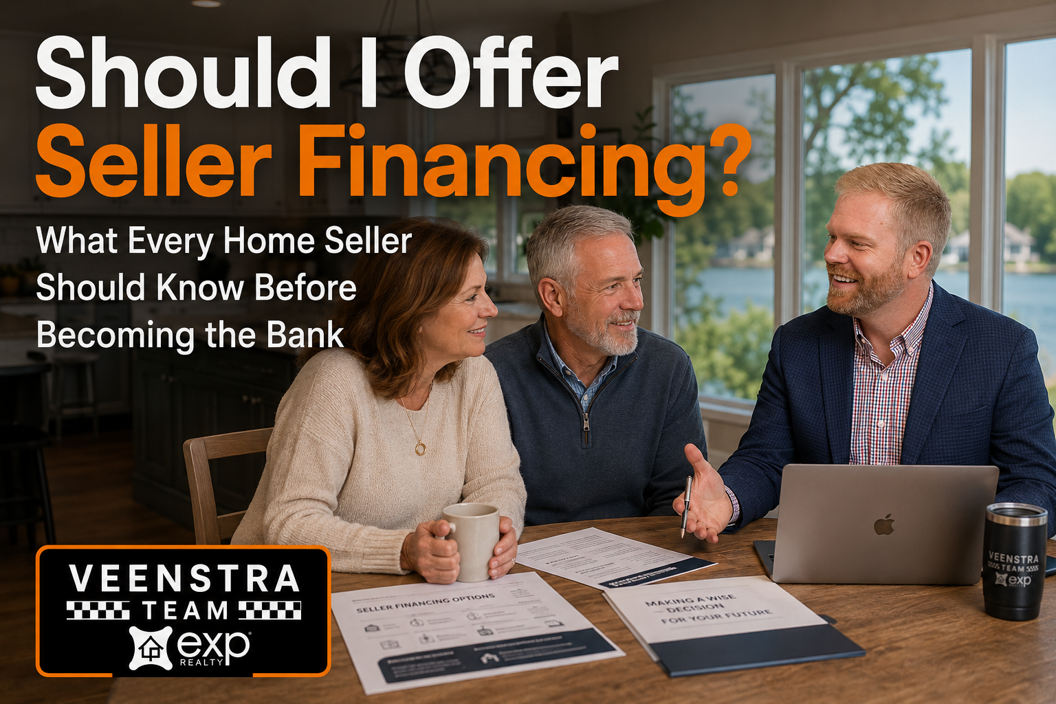 Picture of Jason Veenstra meeting with a couple to discuss seller financing.
