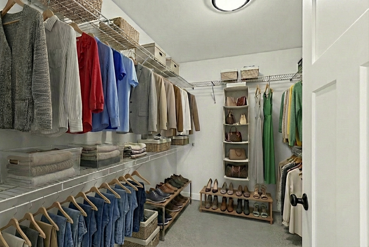 A virtually staged closet at 8683 Camomile