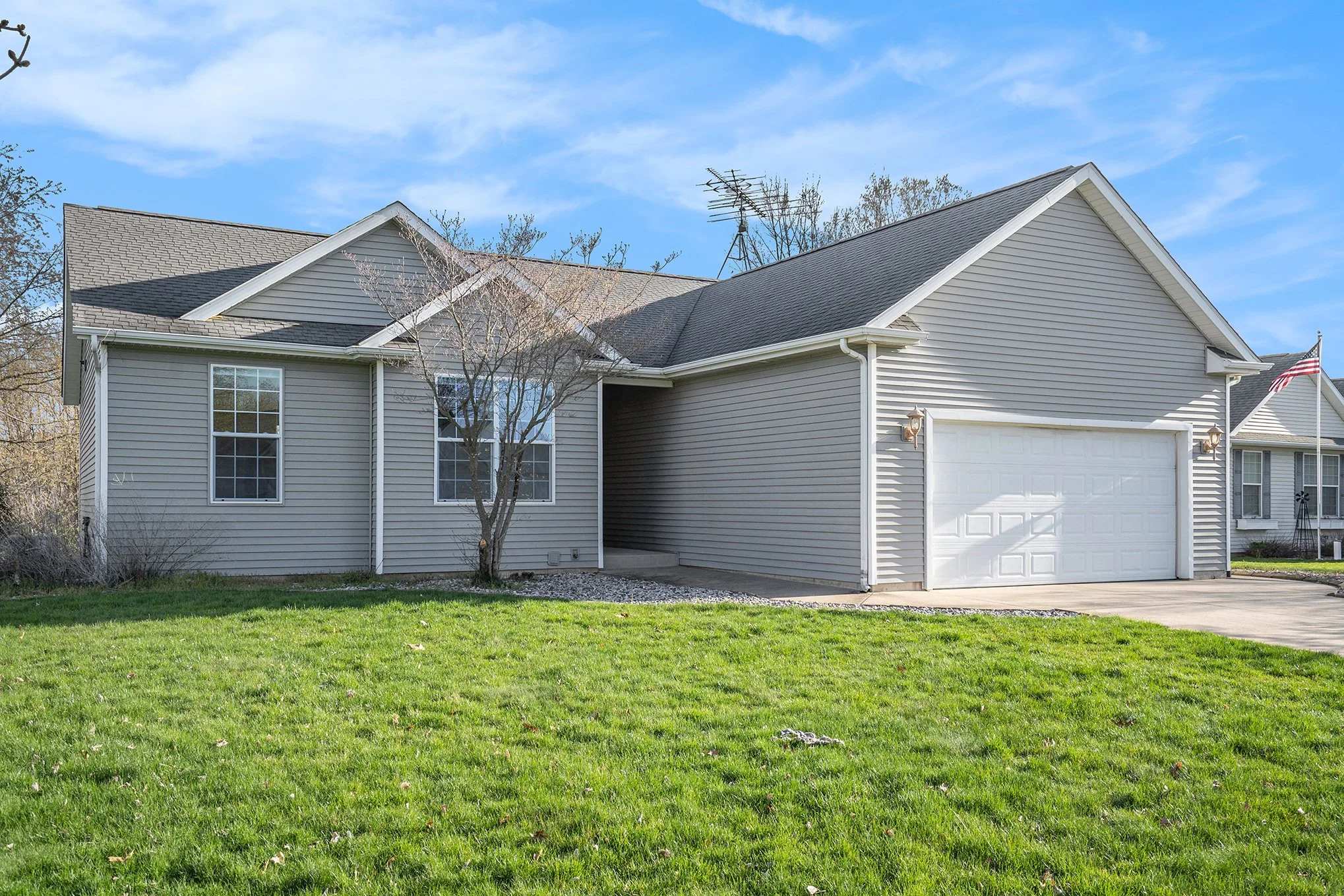 A ranch house with attached garage