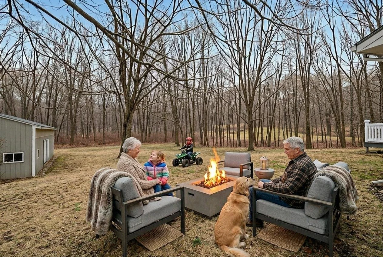 Grandparents enjooying kiddos on acreage