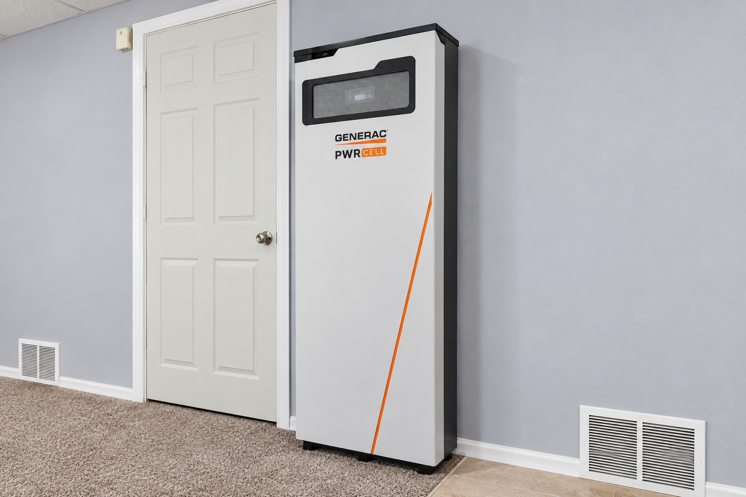 Generac PWRcell battery backup system paired with paid-off solar panels at 27420 Birmingham Court in Paw Paw, Michigan.