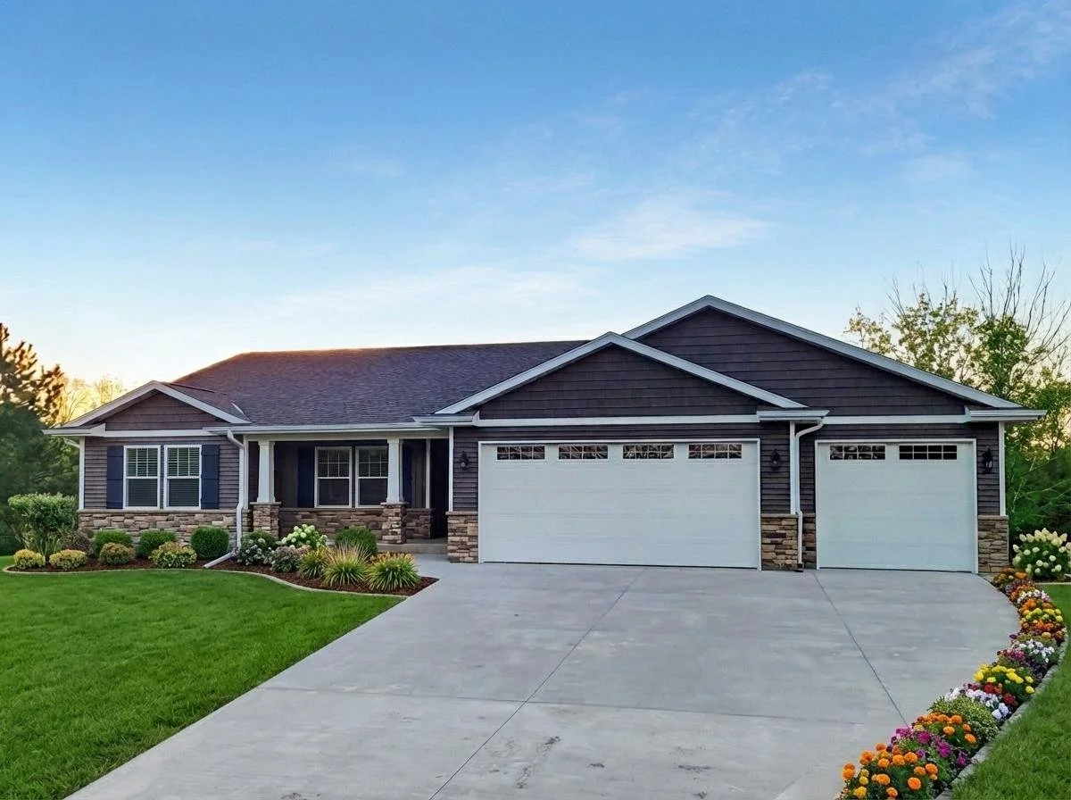 Cornerstone Ranch Plan with Flowers all along front and side of driveway.jpg