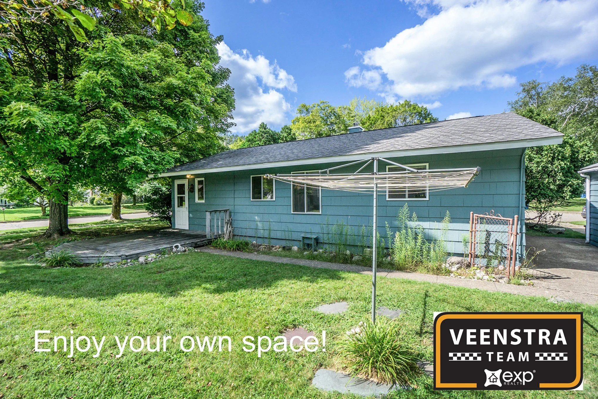 Backyard of a modest 3 bedroom home