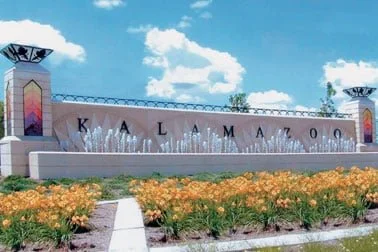 Kalamazoo sign at the entrance to Kalamazoo on the east side of Kalamazoo!  A welcome sight!