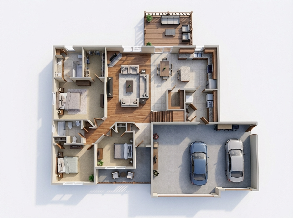 A 3d repreesntation of the floor plan for 8663 Camomile a new construction home for sale with Cornerston construction.