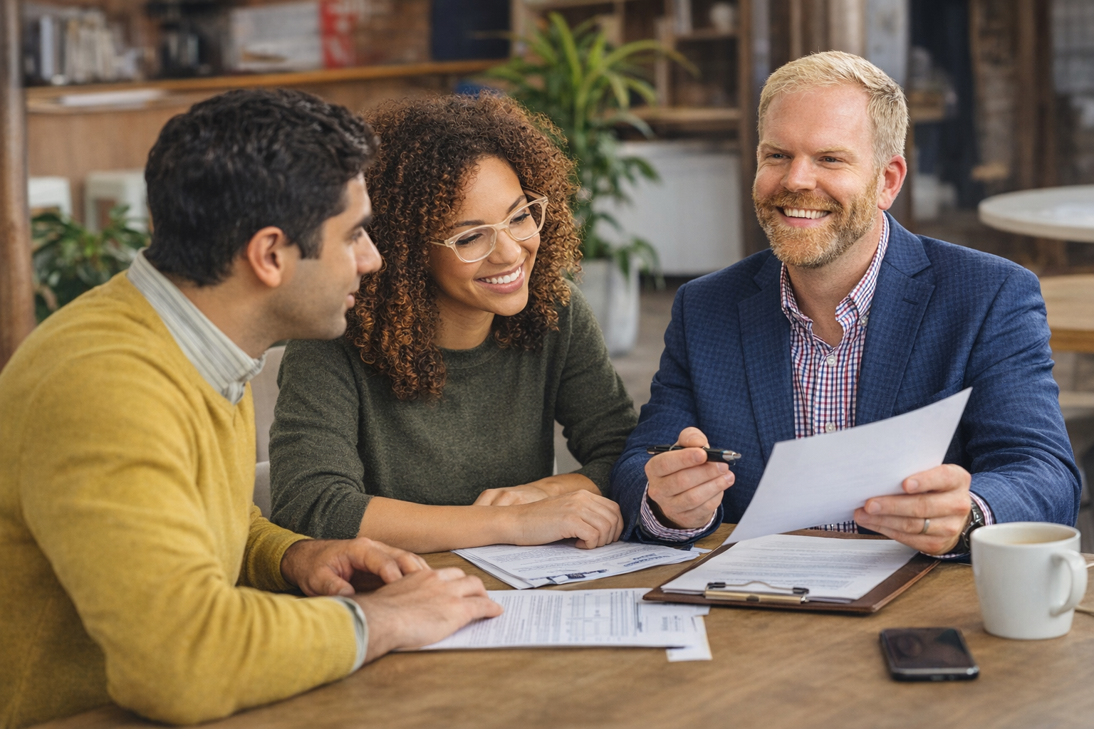 Jason Veenstra doing a buyer consultation with a couple of home buyers in SW MI
