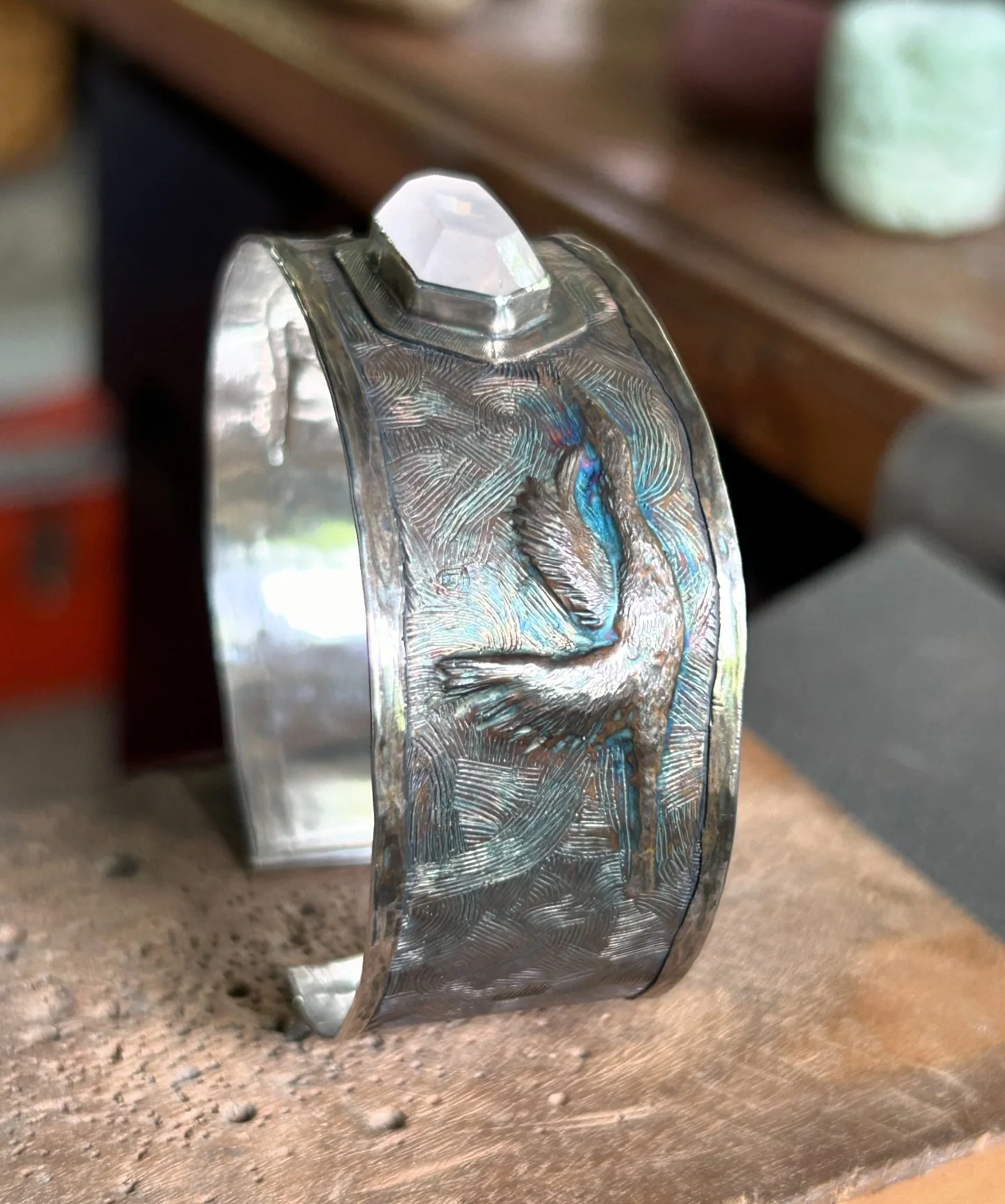 &lsquo;Flight Patterns&rsquo; ~2024. 
sterling silver, rose quartz