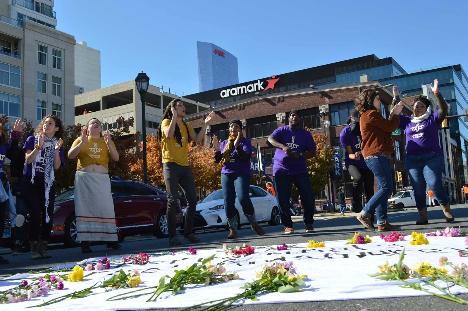 Farmers, Workers, and Students Rally Outside Aramark for More Ethical Food Sourcing
