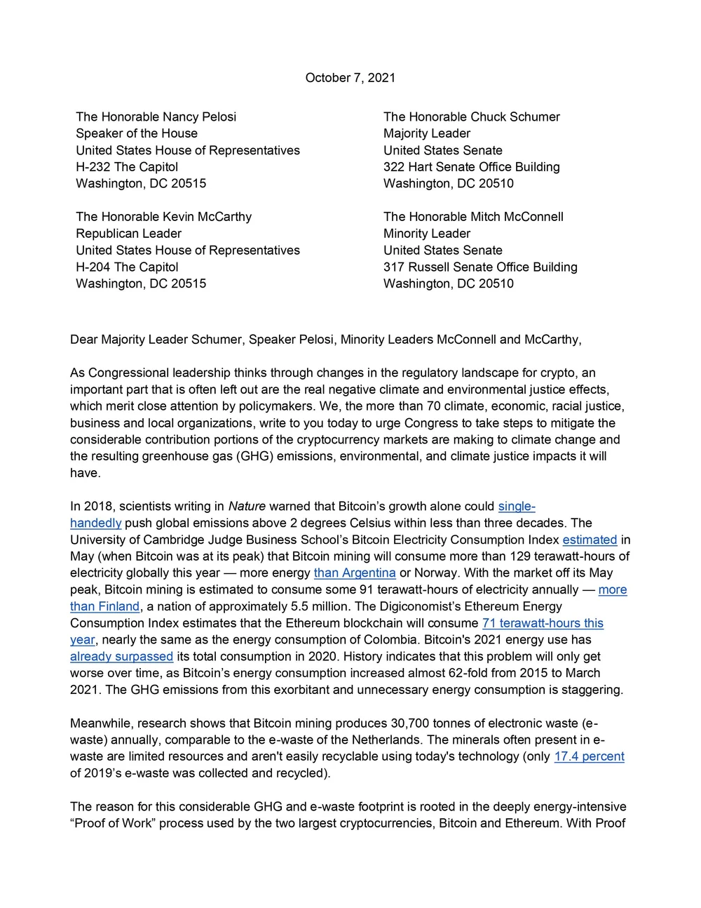 Large Coalition of Public Interest and Environmental Groups Come Together  to Urge Leaders to Address Climate Damages of Crypto — Open Markets  Institute