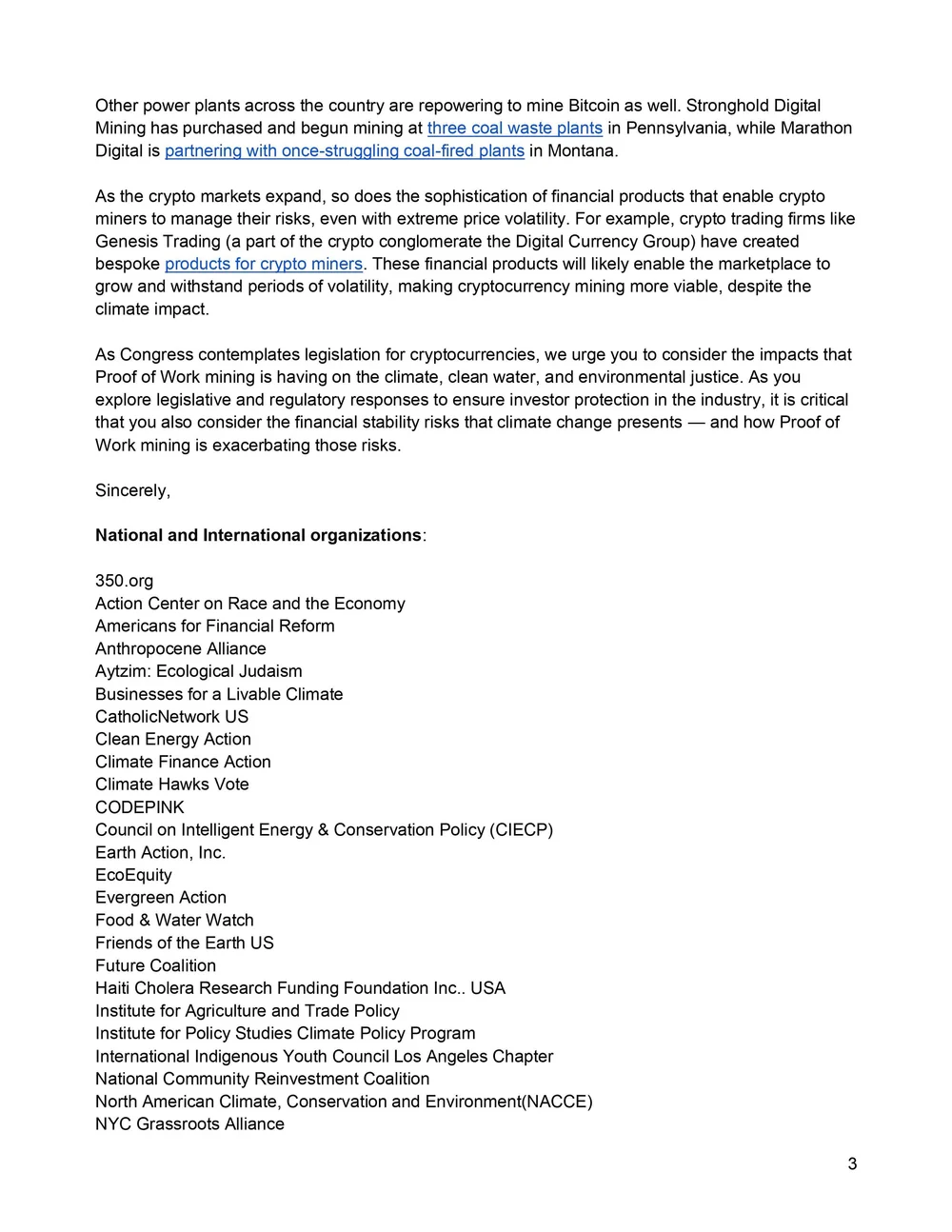 Large Coalition of Public Interest and Environmental Groups Come Together  to Urge Leaders to Address Climate Damages of Crypto — Open Markets  Institute