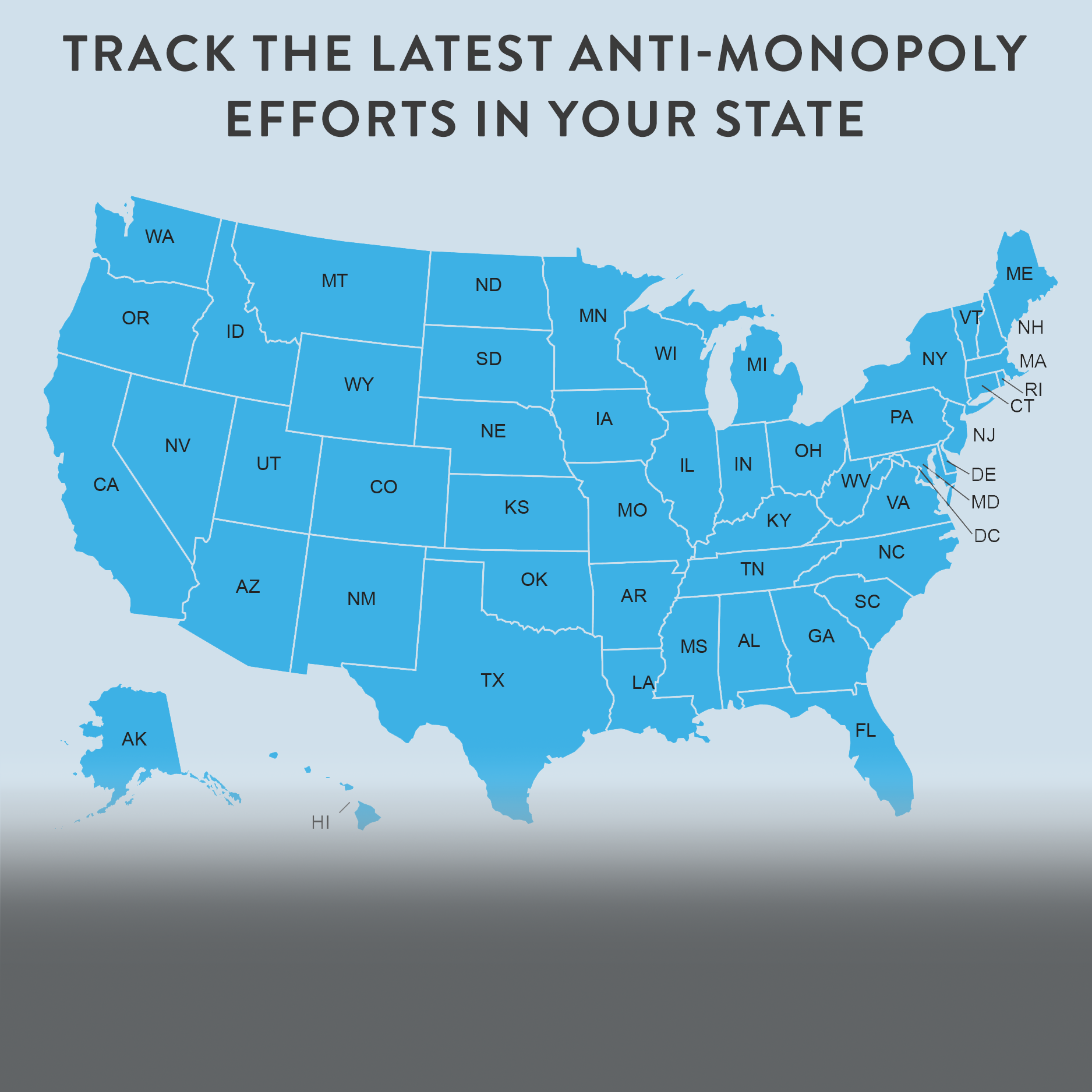  We created and published an interactive   map   tracking the anti-monopoly efforts underway in each state. 
