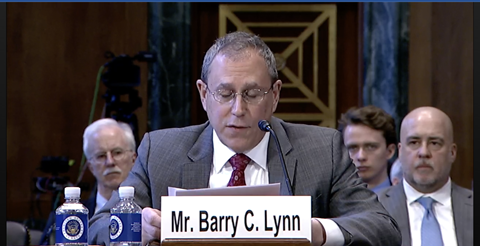  Executive director Barry Lynn  testified  before the Senate Antitrust Subcommittee in May on a suite of bills the panel considered to rein in tech monopolies. Lynn praised the body’s efforts, which included the  AMERICA Act , the American Innovation