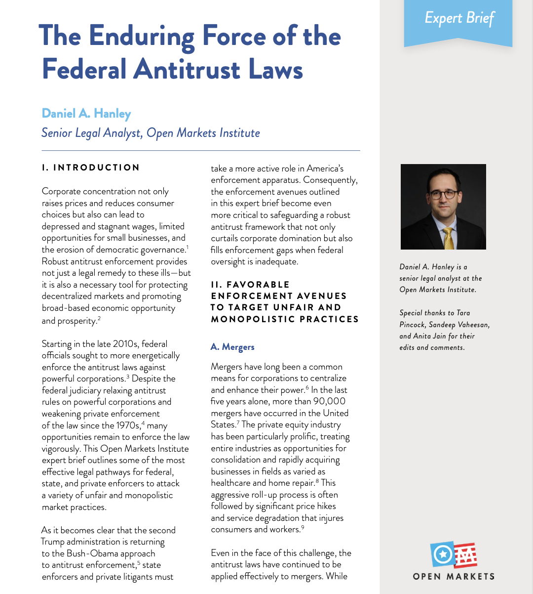 New Expert Brief Details the Enduring Power of U.S. Antitrust Laws for Confronting Today’s Monopolies