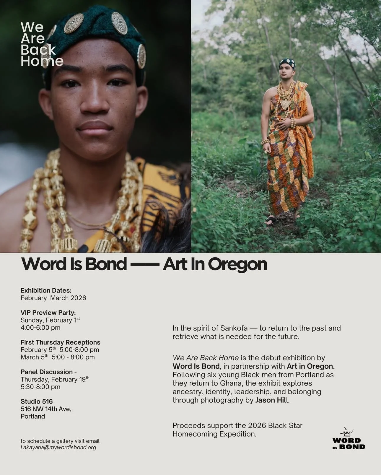 Sunday! 2/1
Brought to you by &bull;  @wordisbondpdx 

&ldquo;Word is Bond is proud to present: We Are Back Home.

February 1 - March 31, 2026.

Studio 516, 516 NW 14th Ave, Portland, OR 97209.

We Are Back Home is the debut art exhibit by Word is Bo