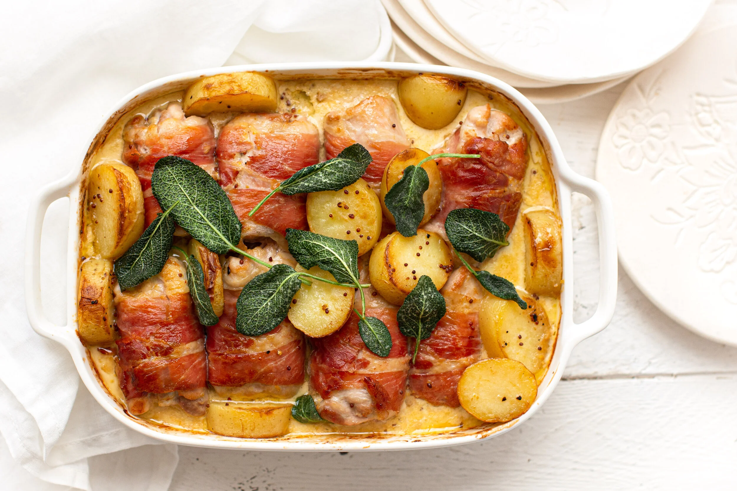 Baked Chicken Thighs with Prosciutto &amp; Potato 