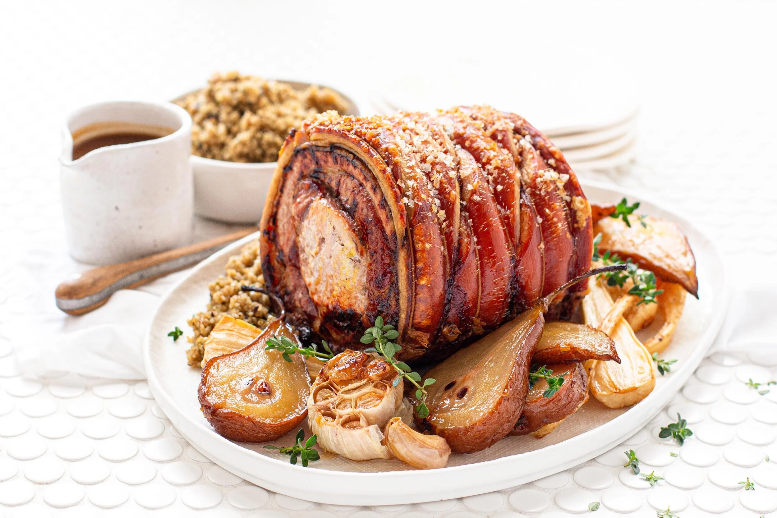 Roast Pork Loin with Porcini Quinoa &amp; Roasted Pears