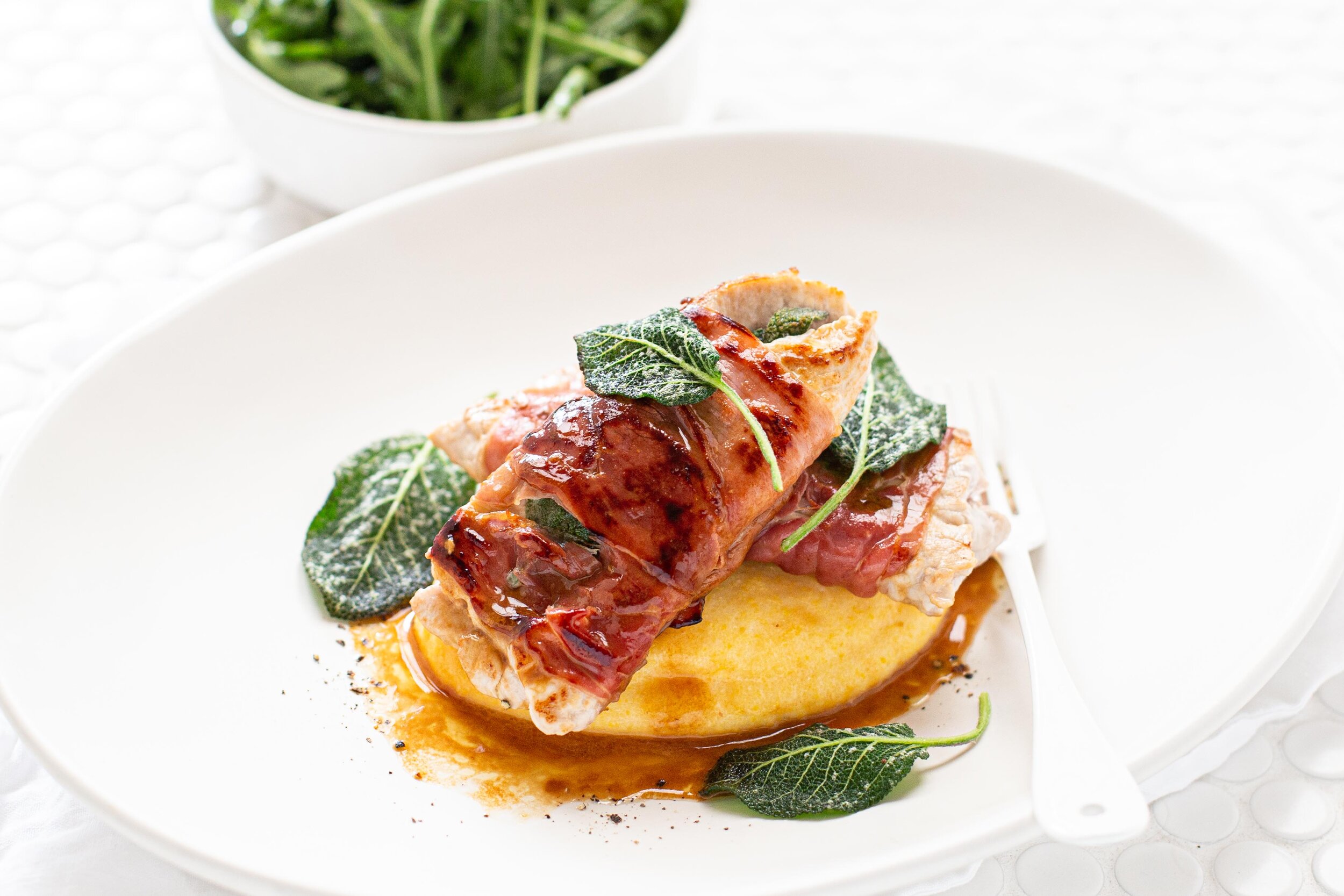 Pork Saltimbocca with Soft Polenta