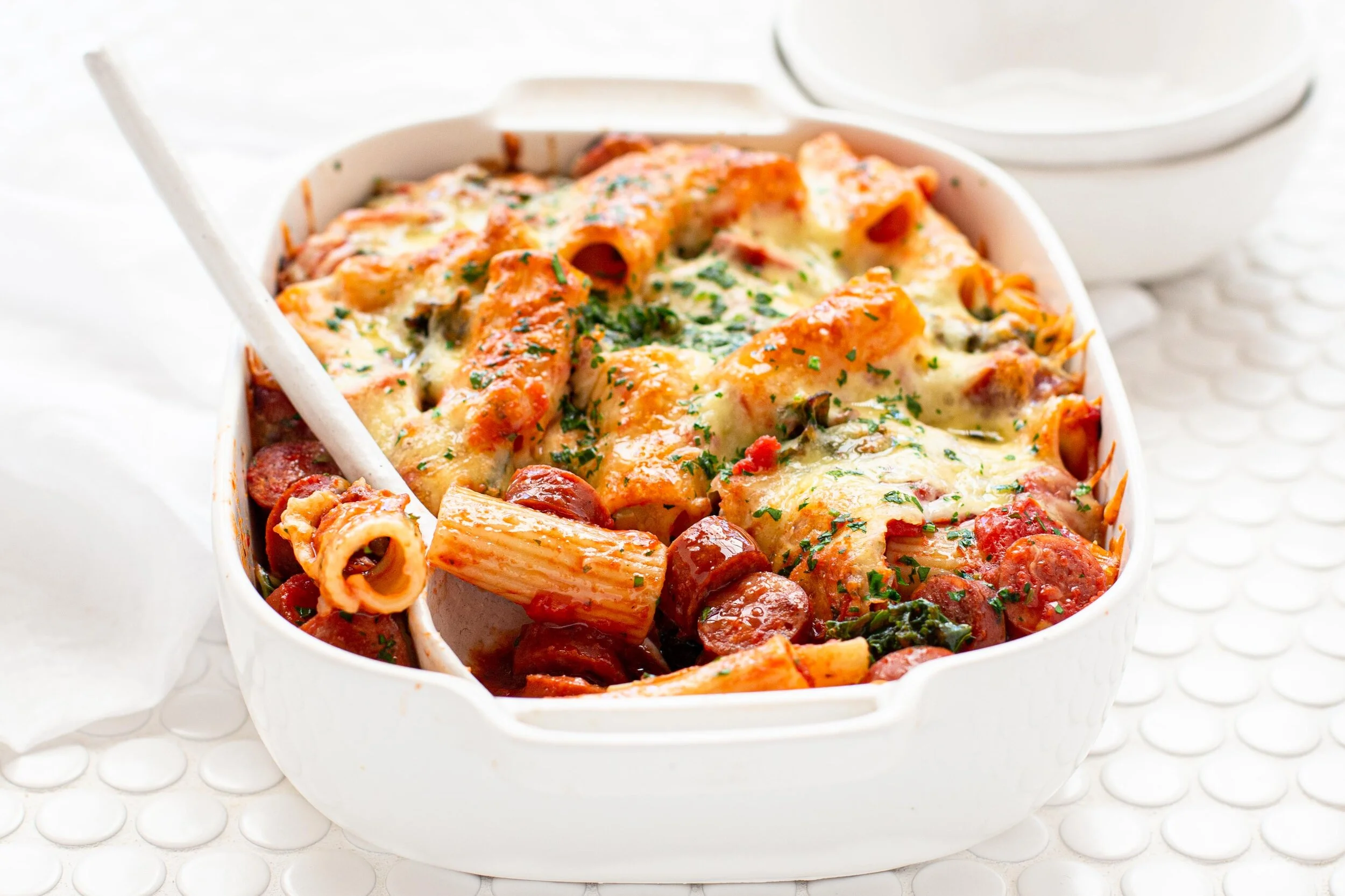 Smoked Kranski &amp; Kale Pasta Bake