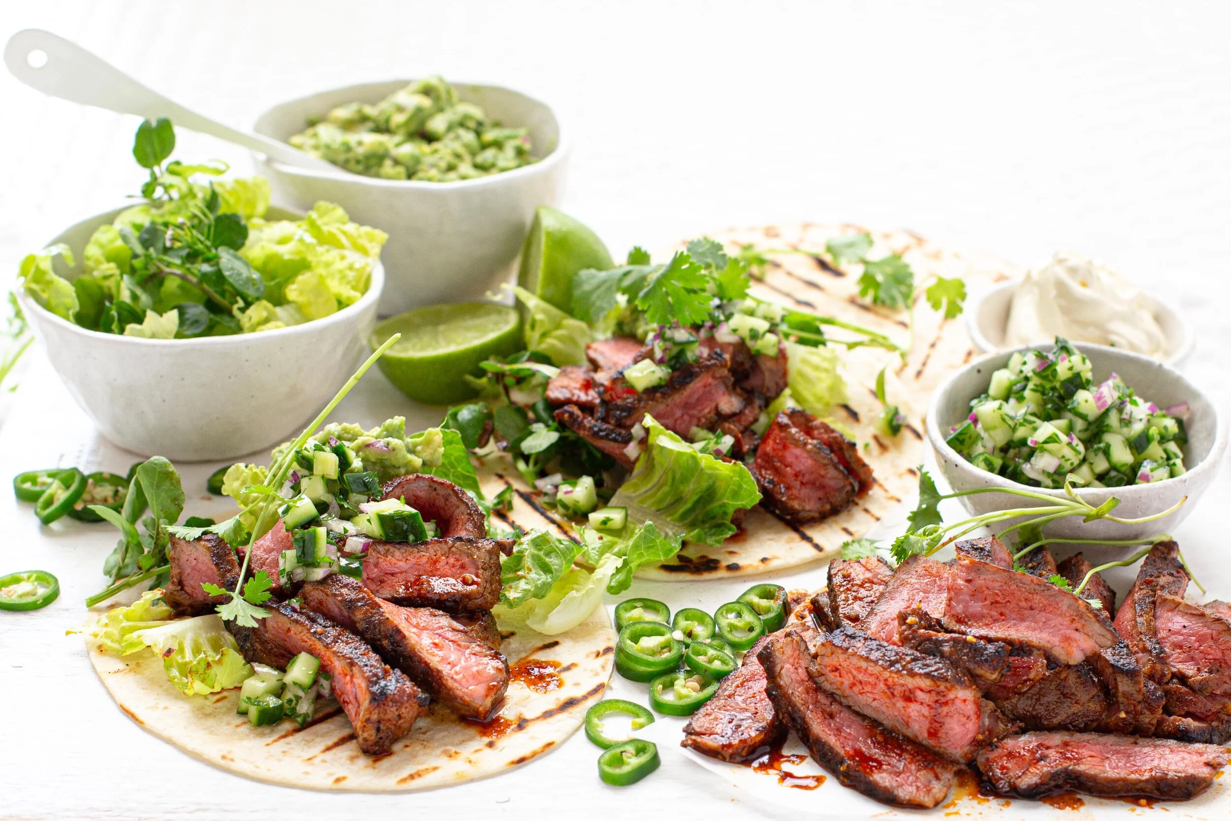 Rump Steak Tacos with Guacamole &amp; Pico De Gallo