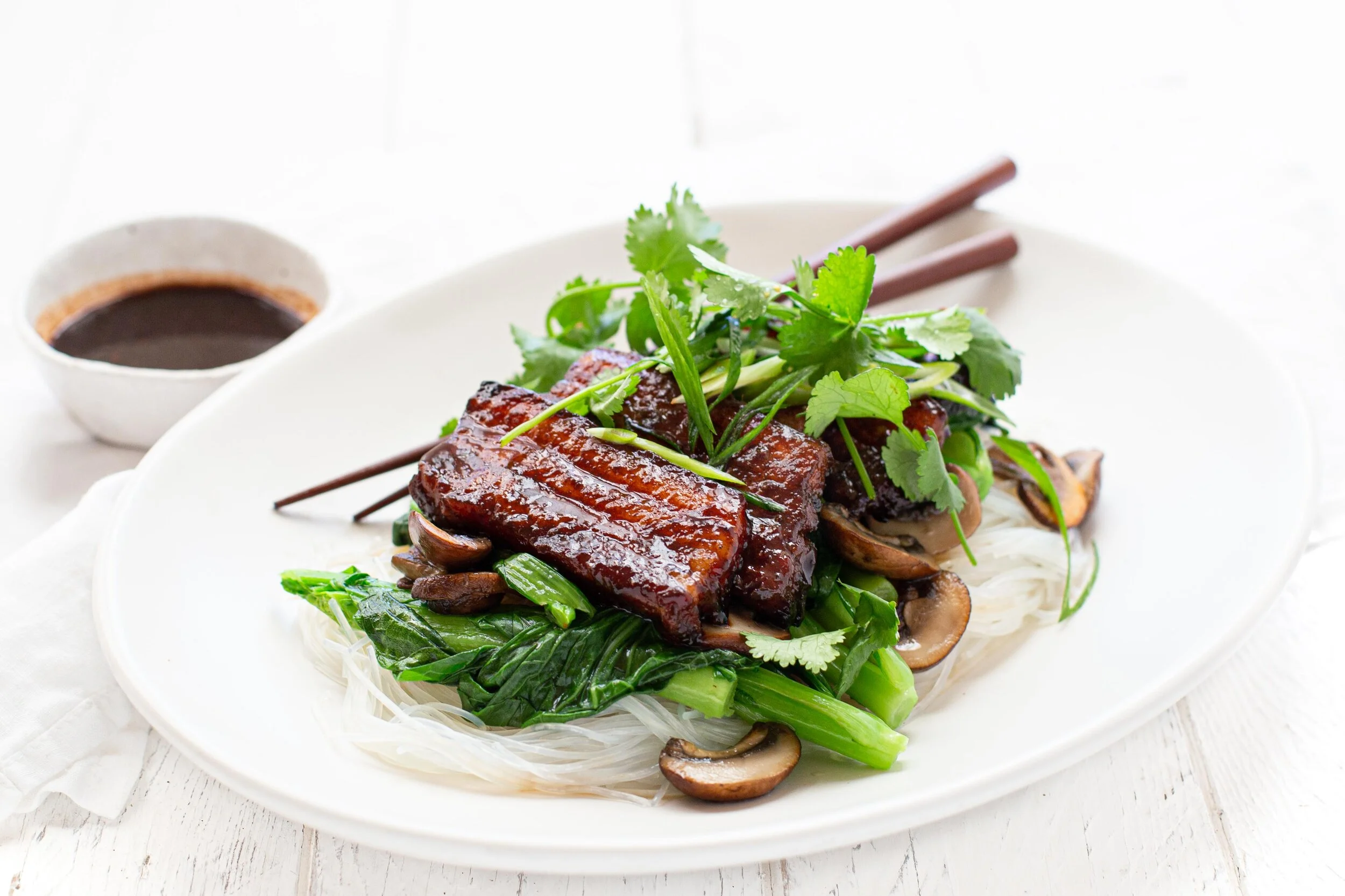 Char Sui Pork Belly with Chinese Broccoli &amp; Mushrooms