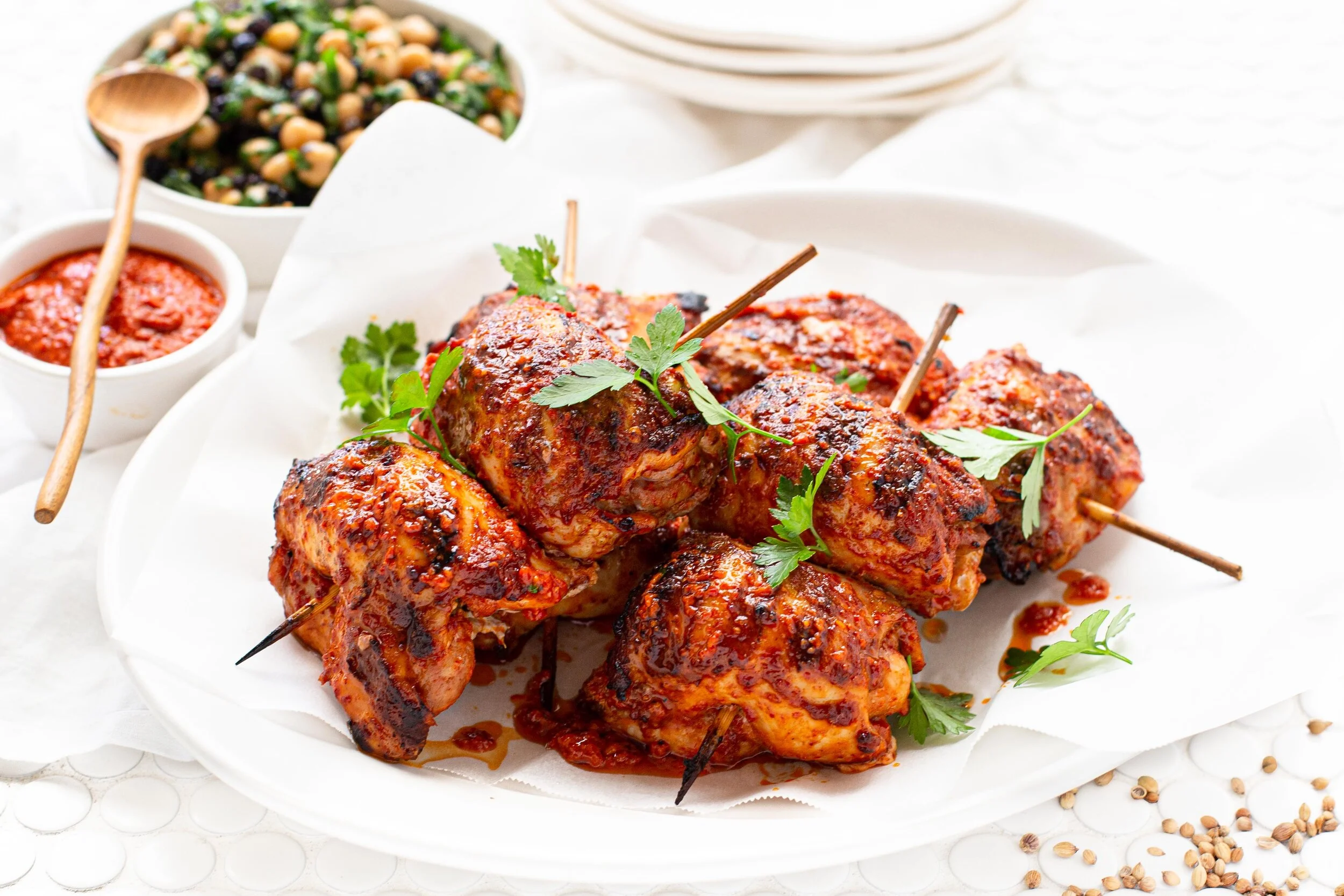 Moroccan Barbecued Chicken Thighs with Chickpea Salad