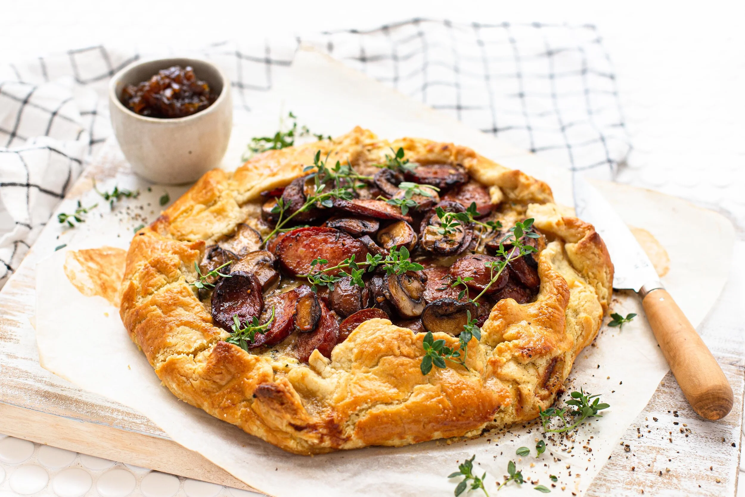 Smoked Kransky, Ricotta, Mushroom &amp; Thyme Galette