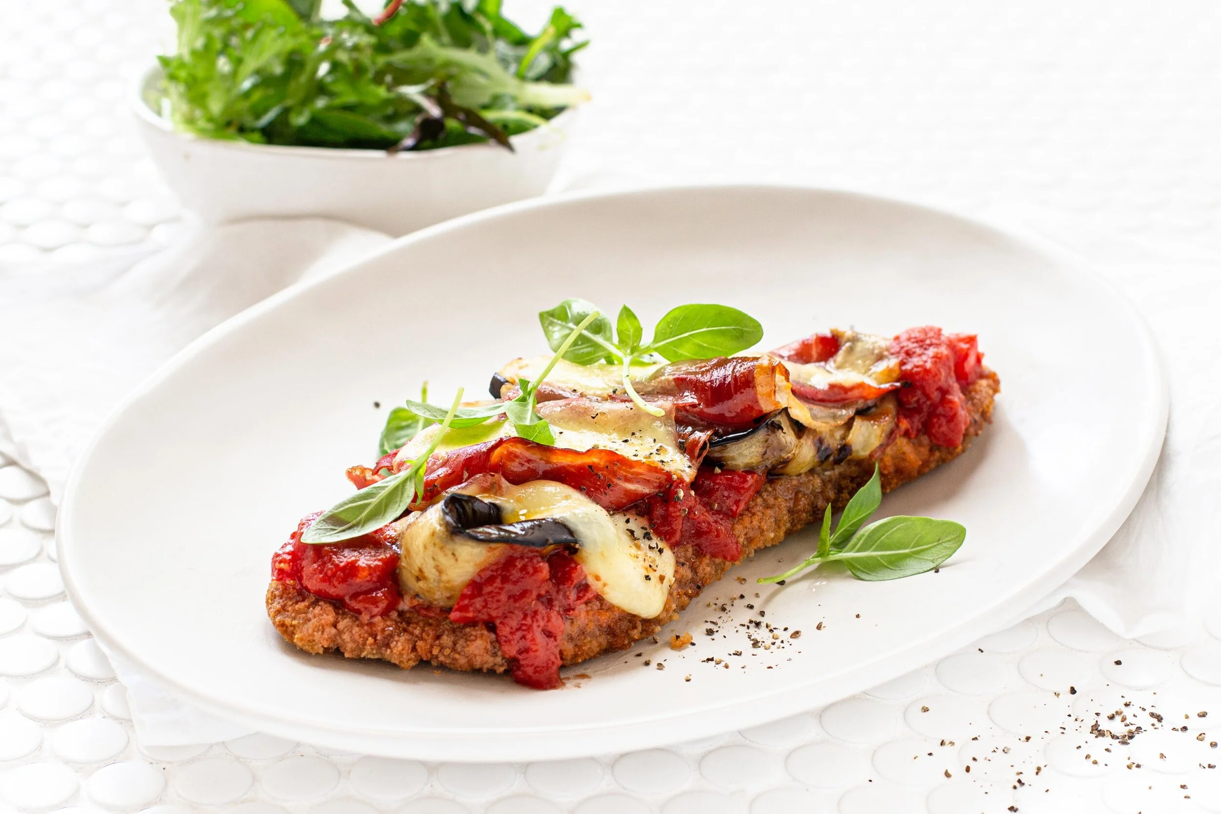 Beef Schnitzel with Eggplant, Tomato &amp; Serrano