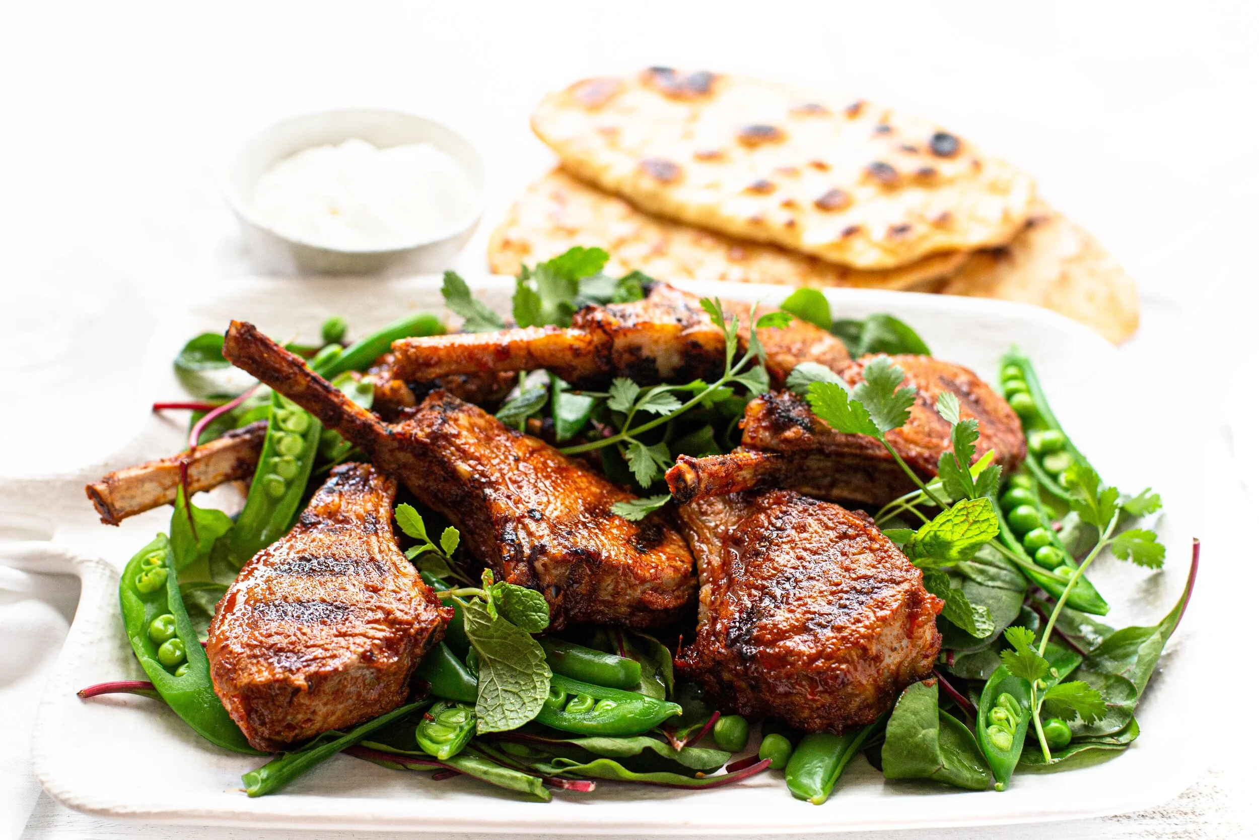 Tandoori Frenched Lamb Cutlets with Naan Bread