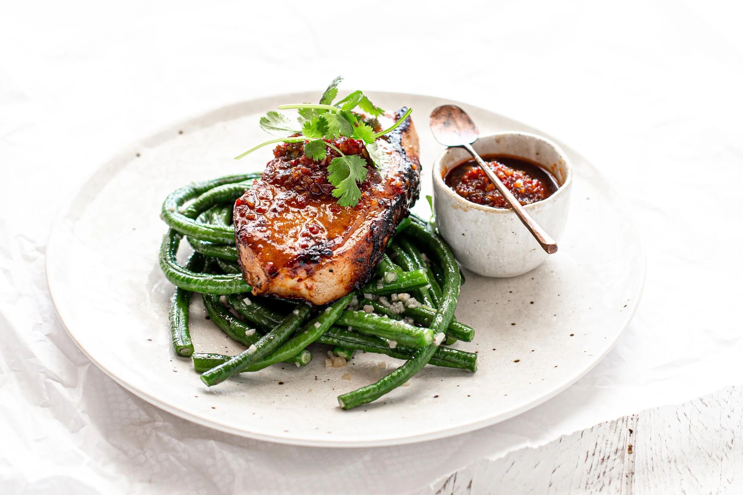 Pork Loin Steak with Chilli Jam &amp; Long Beans