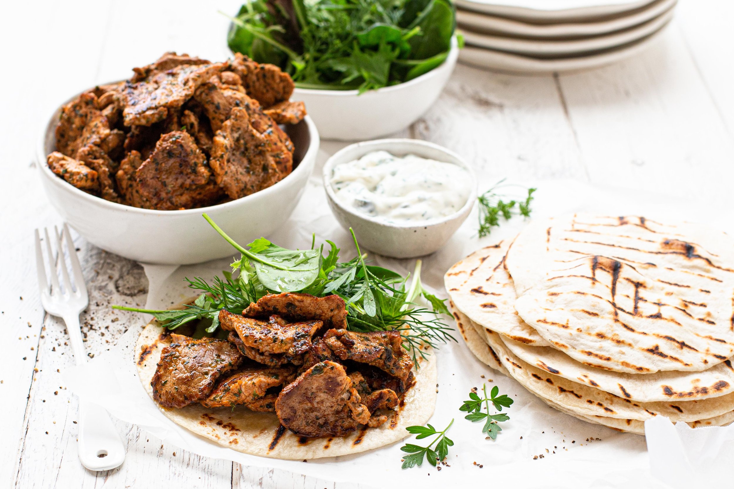 Pork Fillet Souvlaki Stir Fry with Tzatziki