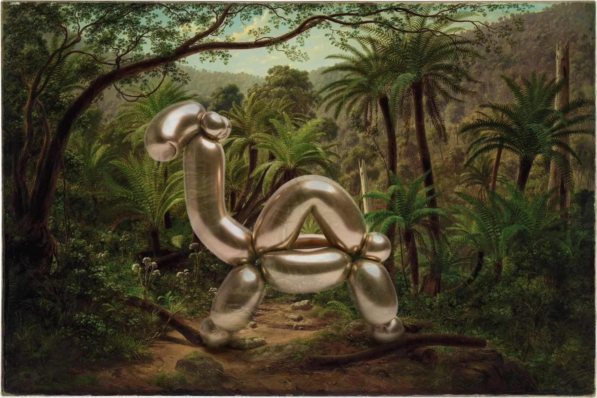 'Feral Camel as Lyre Bird in 'Ferntree Gully in the Dandenong Ranges' by Eugene von Guérard 1857