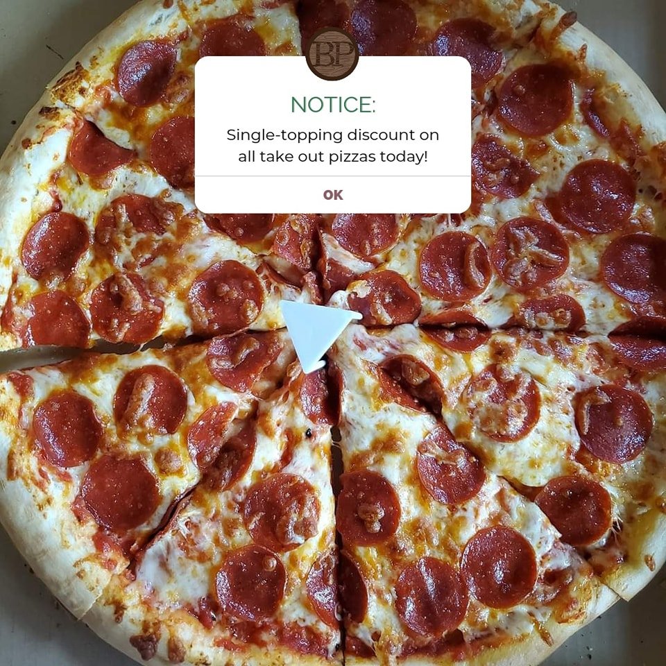 Happy Burlington Middle School track meet day! This is a very unofficial holiday, but it is a day we ALWAYS offer a discount 😉

Today ONLY enjoy our ✨️Single-topping Takeout Discount✨️

All single-topping, take out 16&quot; pizzas are$15.00

All sin