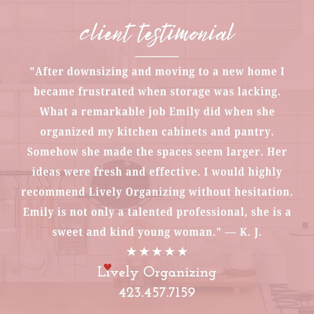 Check out what this client had to say about working with Lively Organizing!
We can't wait to help you too! Reach out today!
423.457.7159
#letsgetorganized #progressnotperfection #livelyorganizing #clevelandtn #Chattanoogaorganizer