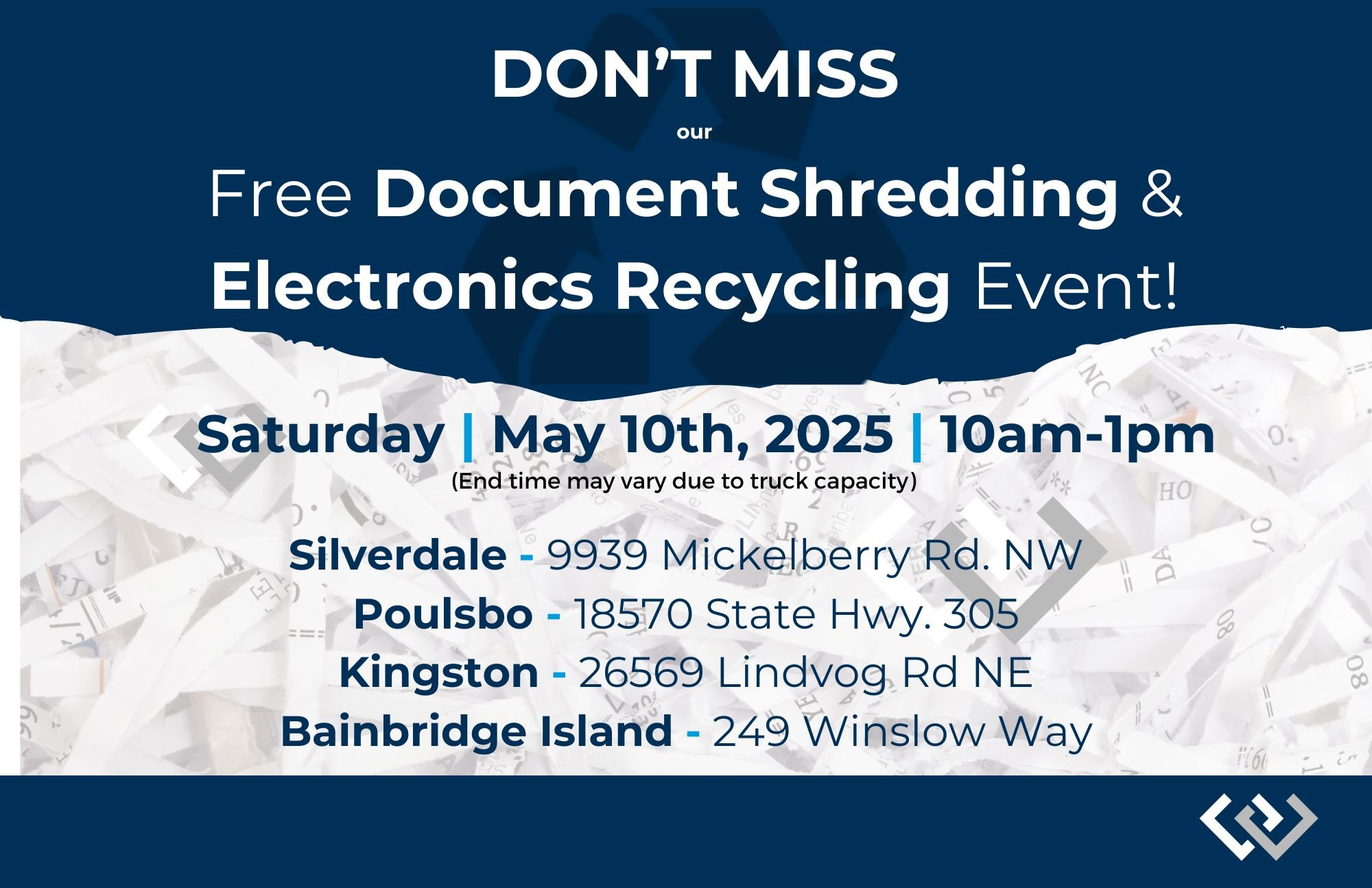 Spring cleaning and Purging!  Saturday is Shred fest and Recycling Day at Windermere!  It's free!  #sustainablebainbridge ,#windermerebainbridgeisland #windermere