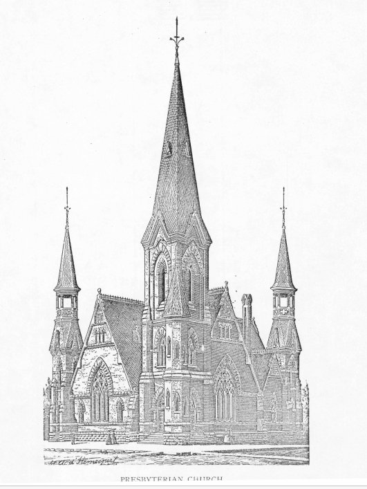 Sketch of First Presbyterian Church in Ogden Utah by George d'Hemecourt, 1890