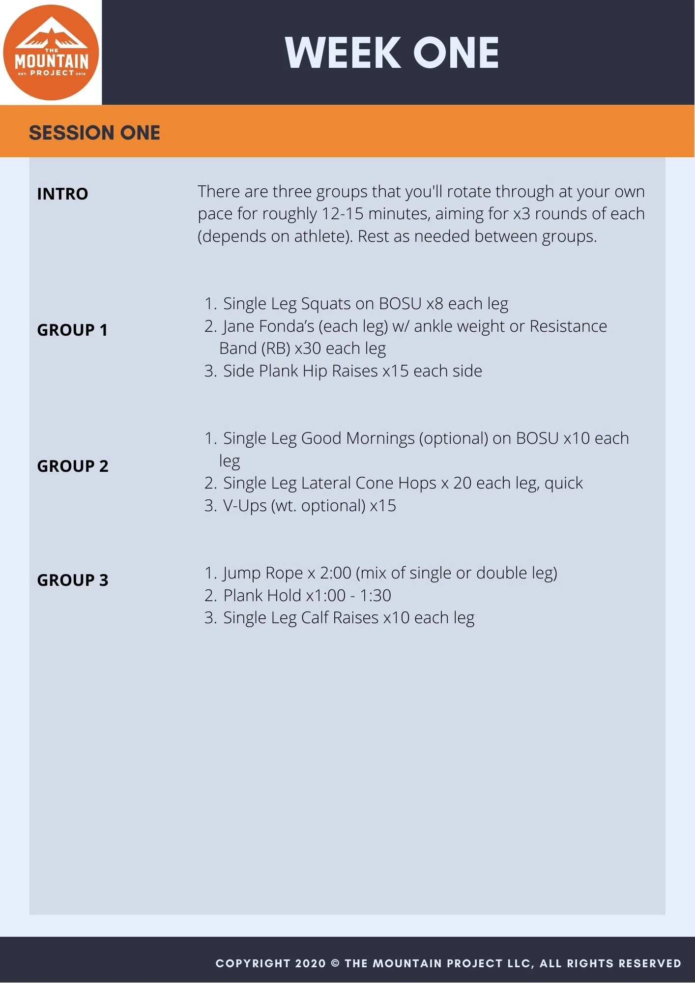 RUT TRAINING PLANS — THE MOUNTAIN PROJECT