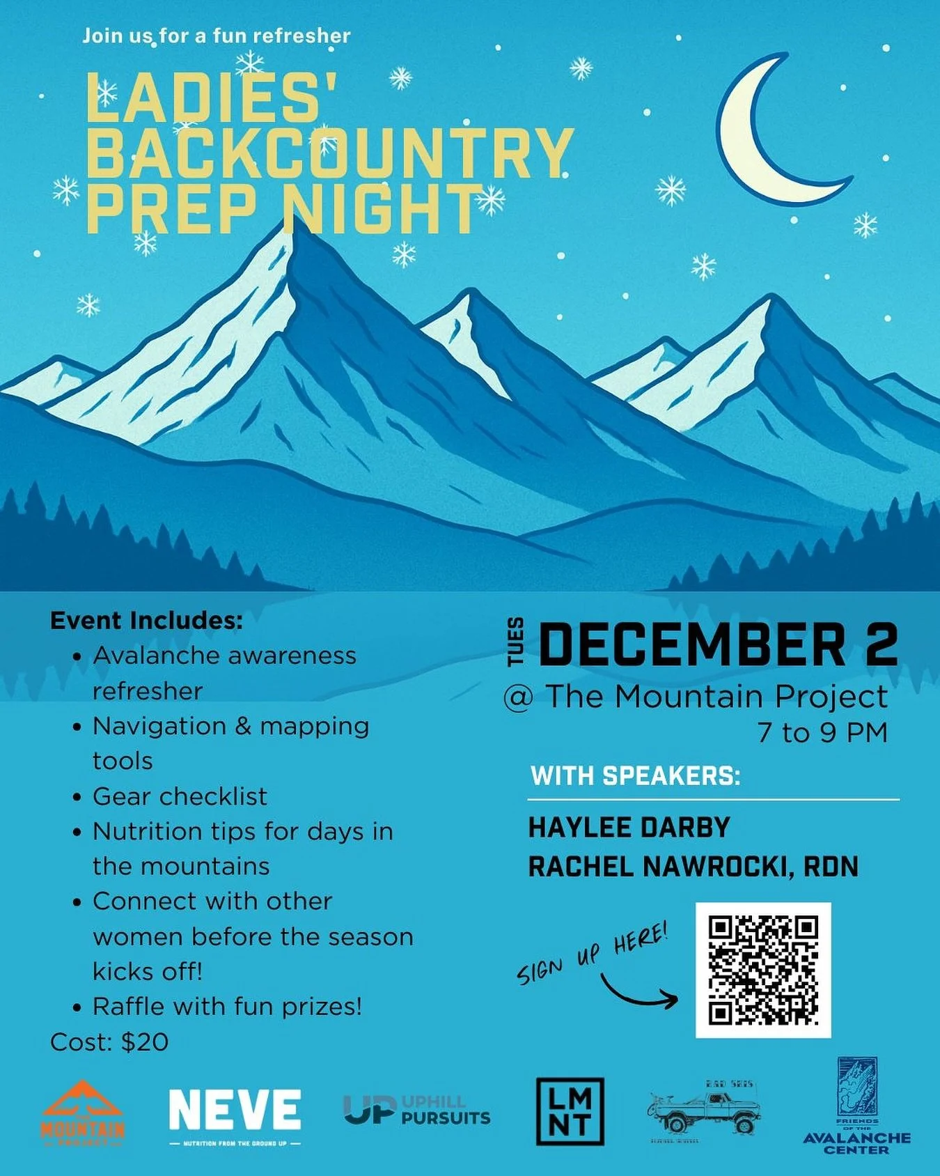 Ladies, are you excited for ski season, but feeling a little rusty on your backcountry skills? Want to feel prepared for when the snow falls? ❄️

Join TMP dietitian, Rachel Nawrocki, and avalanche course instructor, Haylee Darby for a special night o