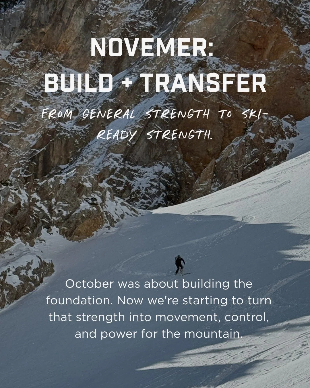 It's almost November, and that means we are advancing our Ski Conditioning classes! October was about laying the groundwork and building a strength base. Now, our Ski Conditioning program is progressing from general strength toward more dynamic, ski-
