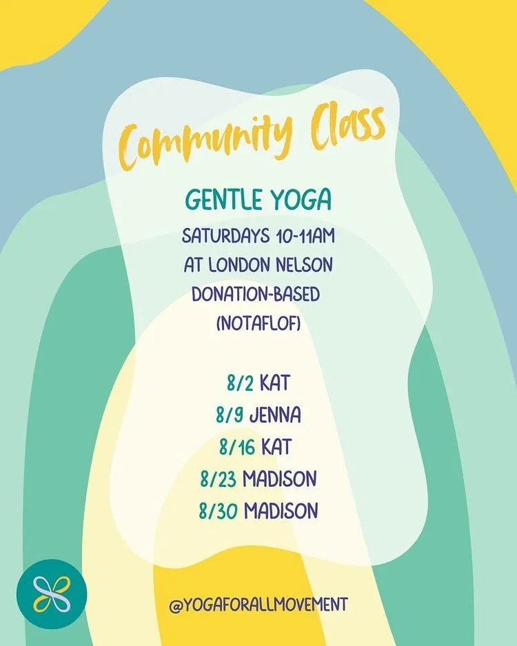 Happy Friday &mdash; and August ☀️ Join us for community yoga today and tomorrow (and Monday) at 10am at @londonnelsoncenter!

❤️&zwj;🔥 Gentle yoga taught through a trauma-sensitive lens ❤️&zwj;🔥

These classes emphasize safety, choice, and non-jud