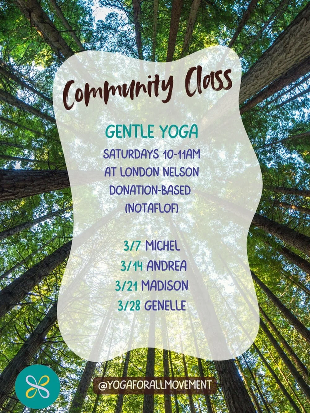 Welcome to March! Here&rsquo;s a look at the YFAM teachers leading our Saturday community class. Join us for gentle yoga every Monday, Friday and Saturday 10-11am at @londonnelsoncenter &mdash; donation based, no one turned away for lack of funds. ☘️