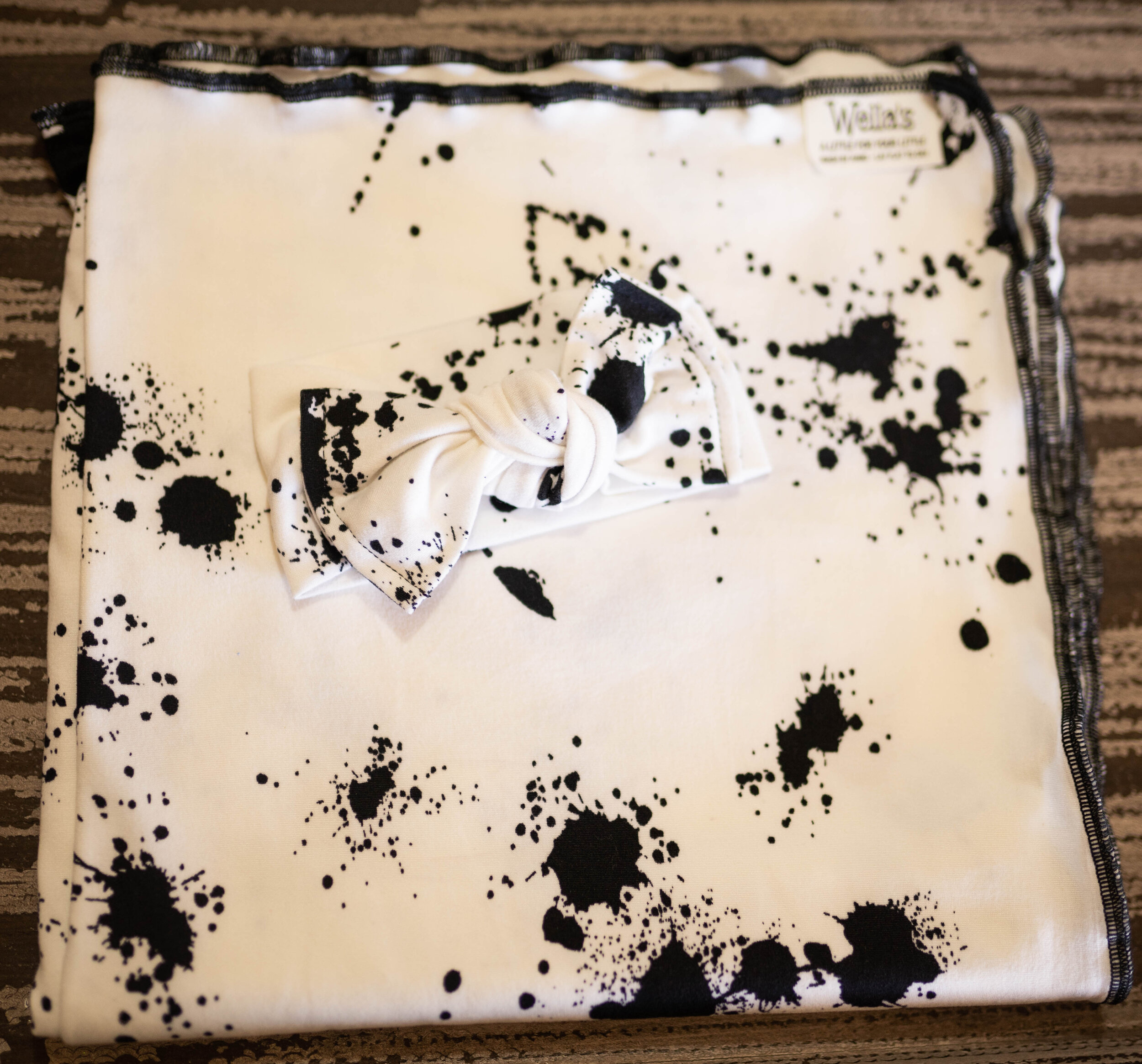 Black Splatter Swaddle and Bow