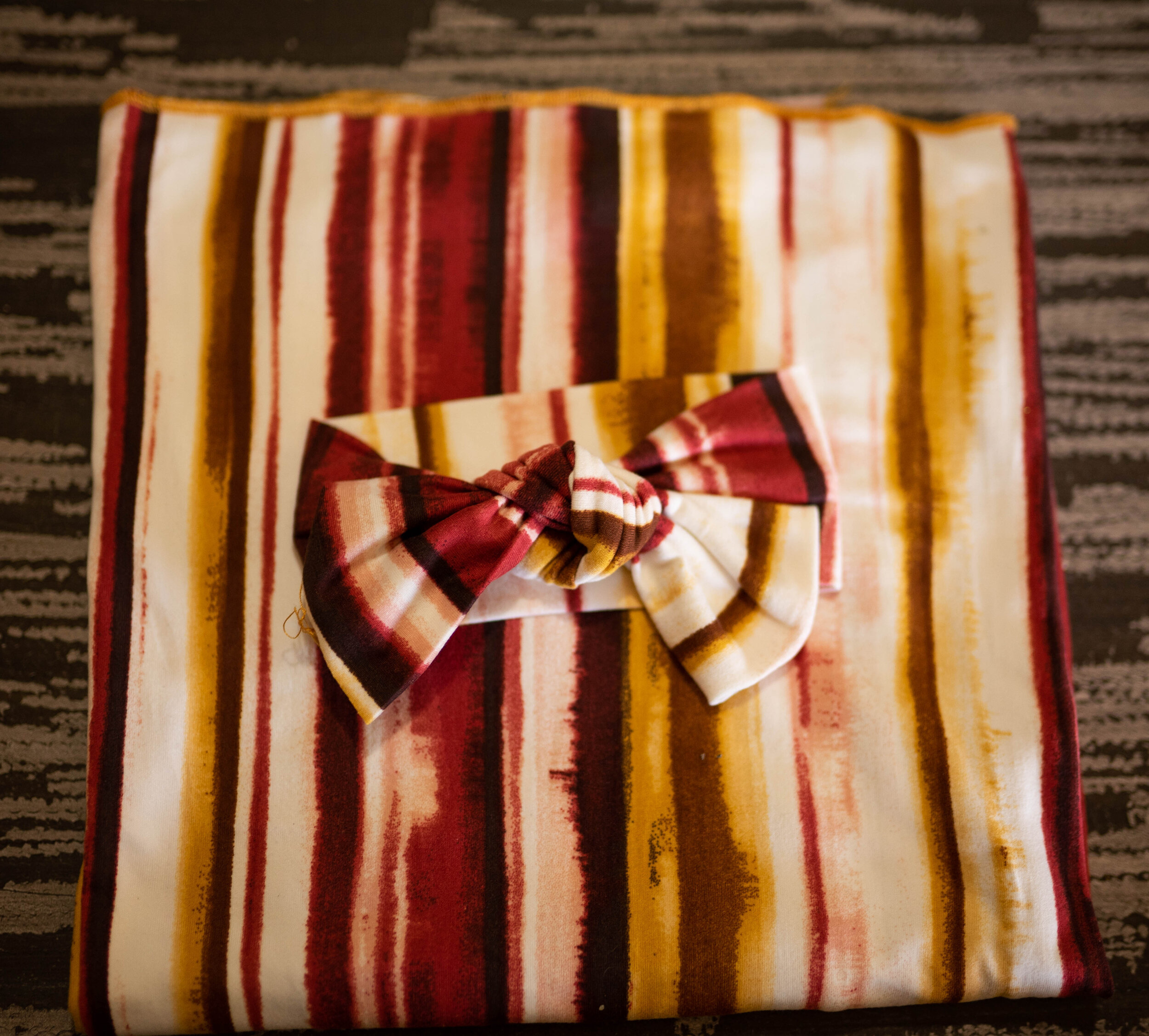 Rust/Mustard Stripe Swaddle and Bow